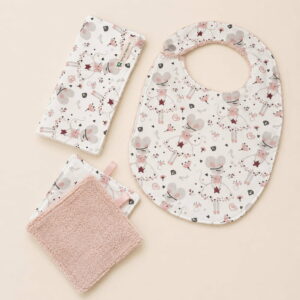 coffret naissance bavoir et lingettes lavables en éponge bambou à motifs souris danseuses